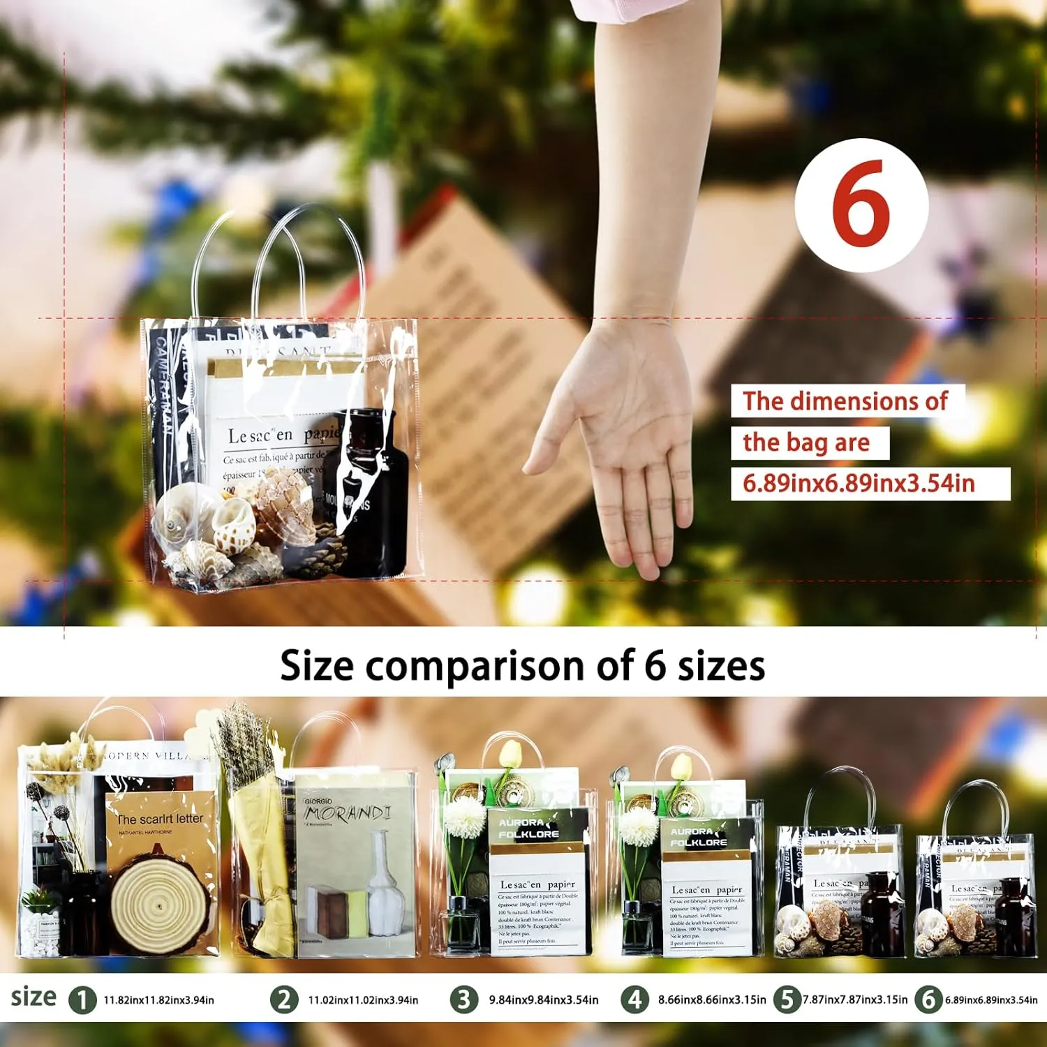 BadenBach 16 PCS Small Clear Gift Bags with Handle,6.89" x 6.89" x 3.54",Transparent Plastic Gift Wrap Bags Bulk Reusable Clear Party Favor Goodie Bag for Boutique Wedding Birthday Party Father's Day