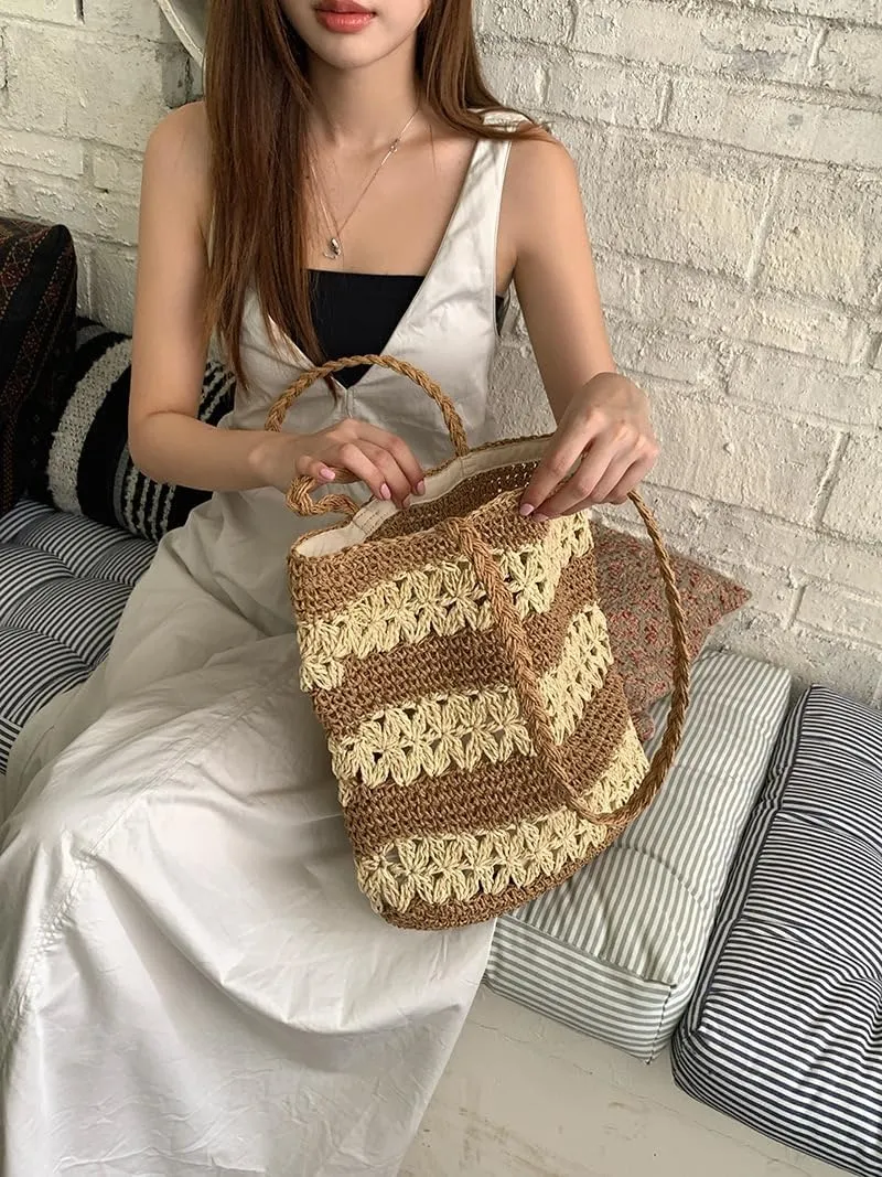 Beach Bag, Large Beach Bag for Women, Woven Straw Beach Tote Bag Waterproof, Weaving Swim Shopping Travel Bag