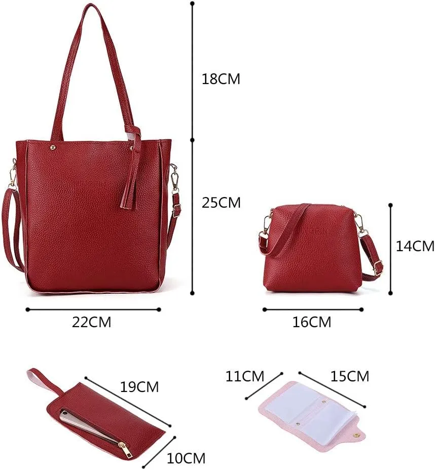 Beach Tote Bag 4 Packet Leather Solid Color Handbags Shoulder Bags Crossbody Hobo Bags Card Purse Work Travel Essential J