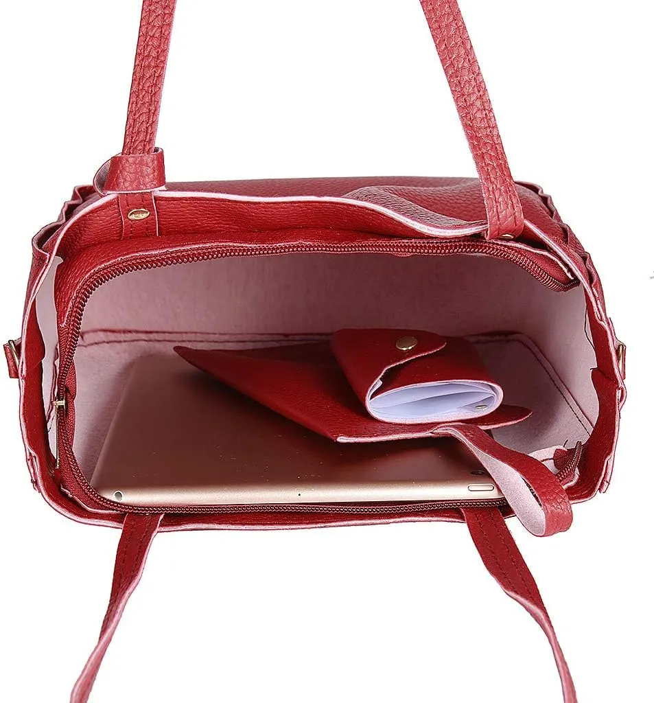 Beach Tote Bag 4 Packet Leather Solid Color Handbags Shoulder Bags Crossbody Hobo Bags Card Purse Work Travel Essential J