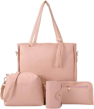 Beach Tote Bag 4 Packet Leather Solid Color Handbags Shoulder Bags Crossbody Hobo Bags Card Purse Work Travel Essential J