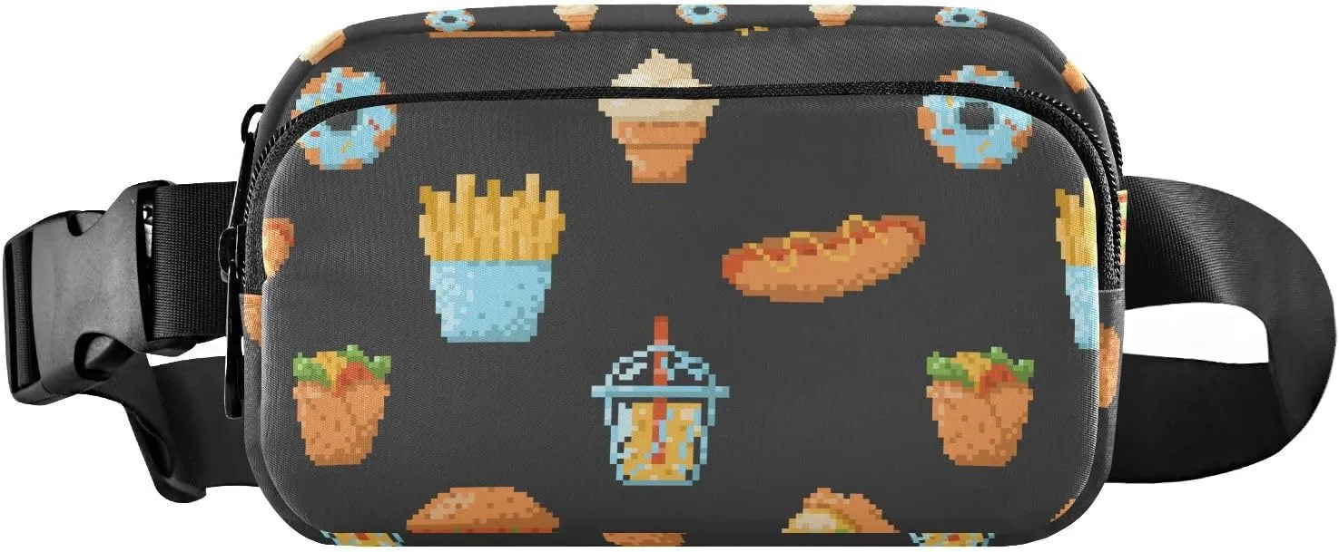 Black Burger Foods Fanny Pack for Women Men Crossbody Belt Bag Fashion Waist Packs Purse with Adjustable Strap Bum Bag for Running Hiking Cycling