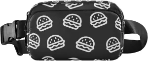 Black Hamburger Fanny Pack for Women Men Crossbody Belt Bag Fashion Waist Packs Purse with Adjustable Strap Bumbags for Teen Girls Boys