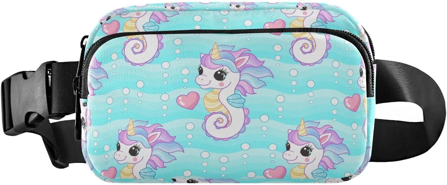 Blue Unicorn Seahorse Fanny Pack for Women Men Crossbody Belt Bag Fashion Waist Packs Purse with Adjustable Strap Hip Bag for Workout Travel Outdoors