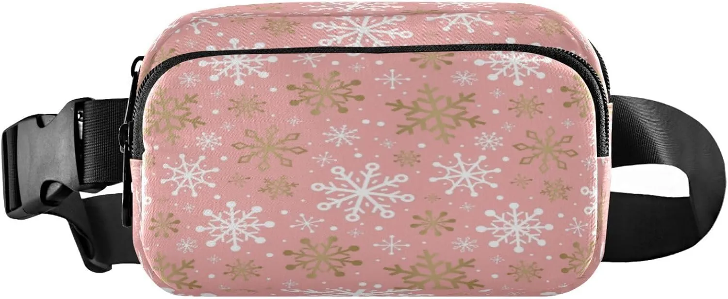 Boccsty Christmas Golden Snowflakes Belt Bag for Women Men Fanny Pack Small Waist Pouch Crossbody Bags for Outdoor Hiking Running Travel