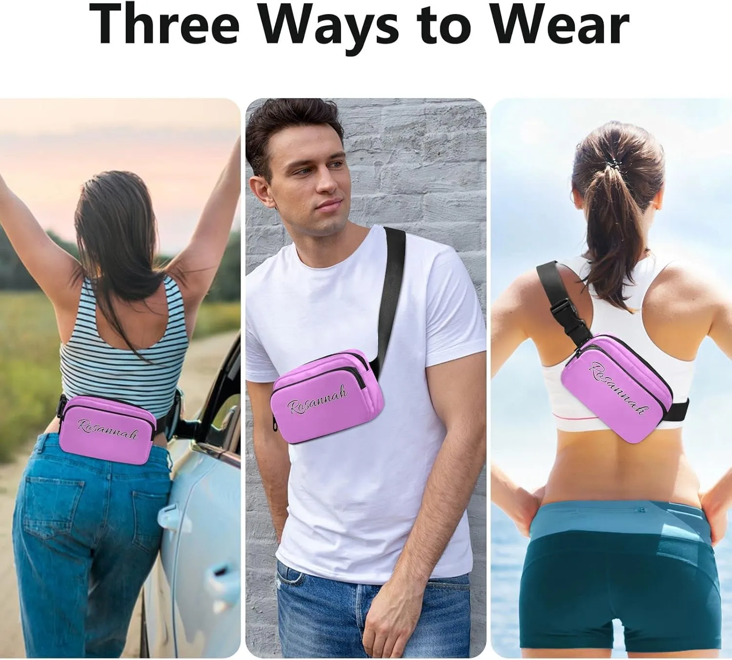 Boccsty Custom Violet Belt Bag for Women Men Fanny Pack Small Waist Pouch Crossbody Bags for Outdoor Hiking Running Travel