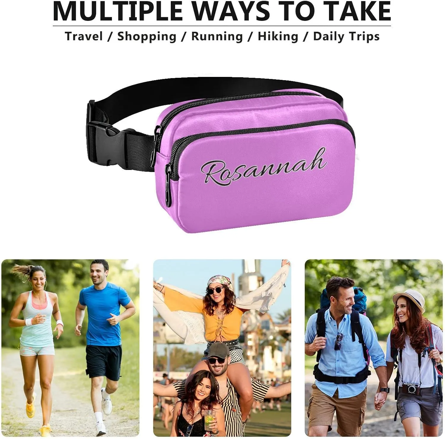 Boccsty Custom Violet Belt Bag for Women Men Fanny Pack Small Waist Pouch Crossbody Bags for Outdoor Hiking Running Travel