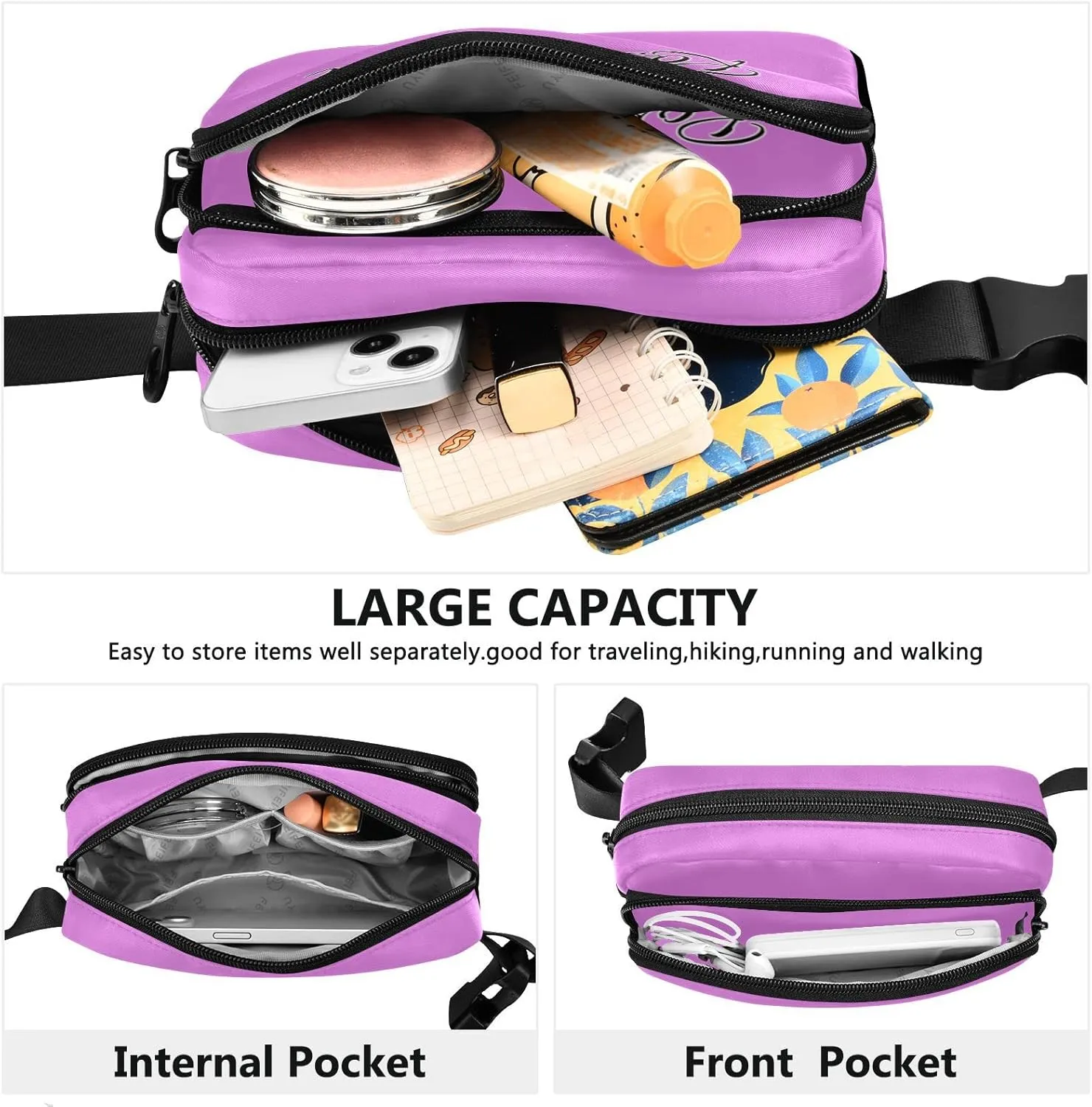 Boccsty Custom Violet Belt Bag for Women Men Fanny Pack Small Waist Pouch Crossbody Bags for Outdoor Hiking Running Travel