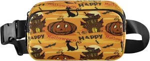 Boccsty Halloween Castle Pumpkin Cat Belt Bag for Women Men Bat Animal Fanny Pack Small Waist Pouch Crossbody Bags for Outdoor Hiking Running Travel