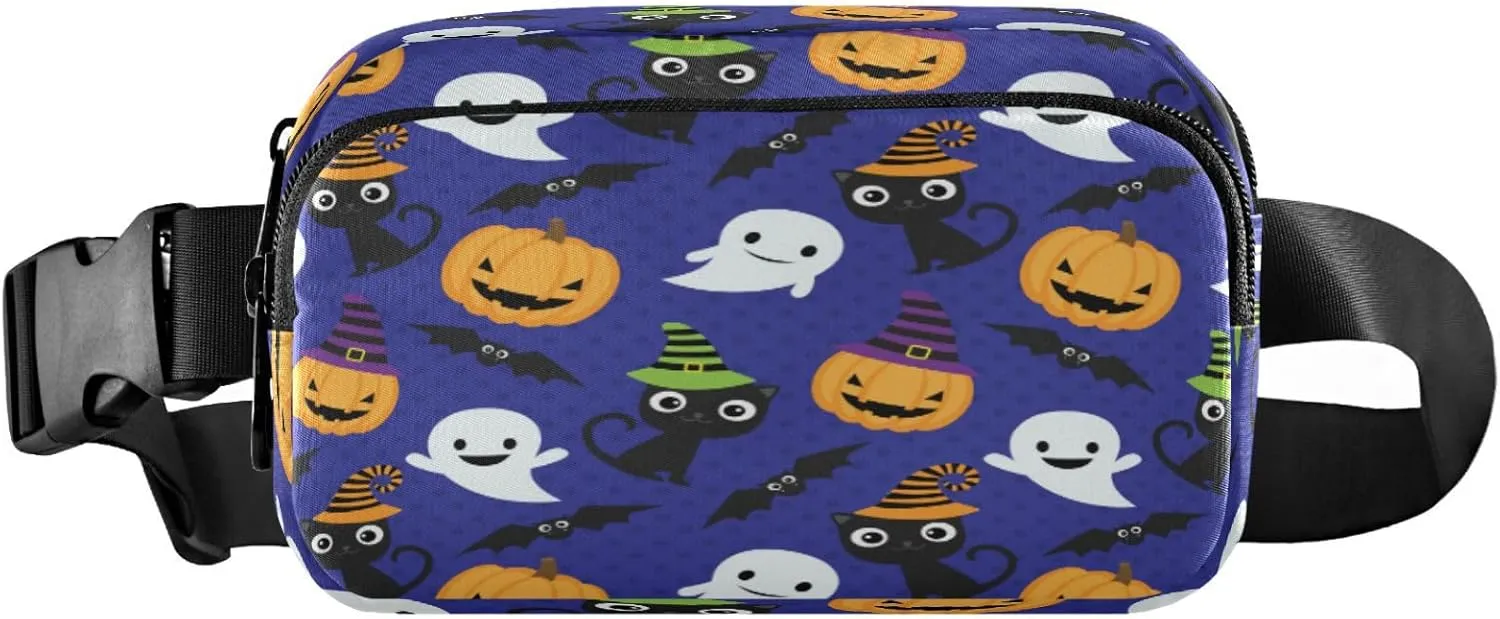 Boccsty Halloween Cat Belt Bag for Women Men Ghost Pumpkin Fanny Pack Small Waist Pouch Crossbody Bags for Outdoor Hiking Running Travel