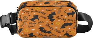 Boccsty Halloween Cats Bat Stars Belt Bag for Women Men Fanny Pack Small Waist Pouch Crossbody Bags for Outdoor Hiking Running Travel
