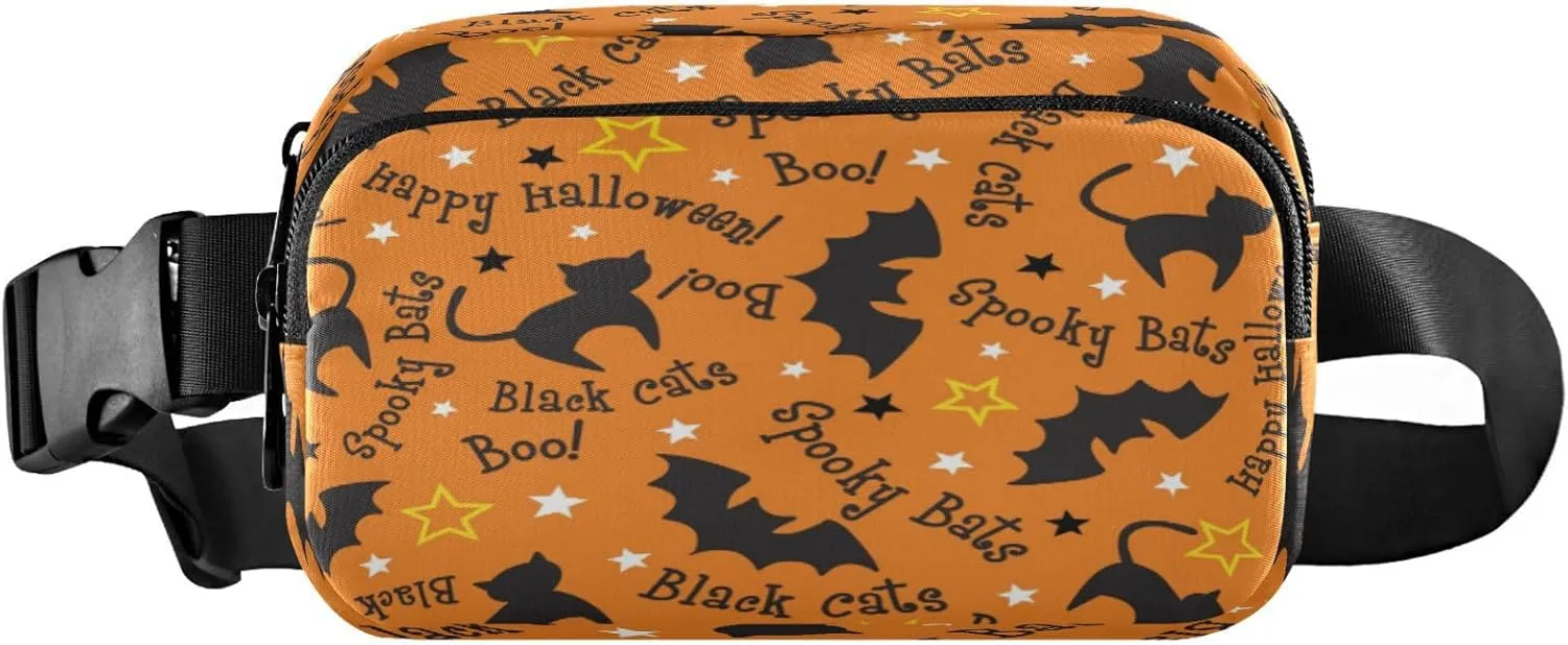 Boccsty Halloween Cats Bat Stars Belt Bag for Women Men Fanny Pack Small Waist Pouch Crossbody Bags for Outdoor Hiking Running Travel
