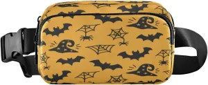 Boccsty Halloween Cute Bat Belt Bag for Women Men Spider Web Fanny Pack Small Waist Pouch Crossbody Bags for Outdoor Hiking Running Travel