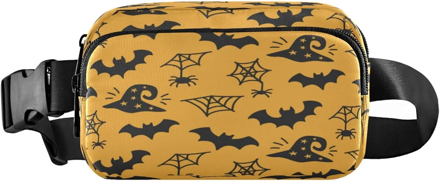 Boccsty Halloween Cute Bat Belt Bag for Women Men Spider Web Fanny Pack Small Waist Pouch Crossbody Bags for Outdoor Hiking Running Travel