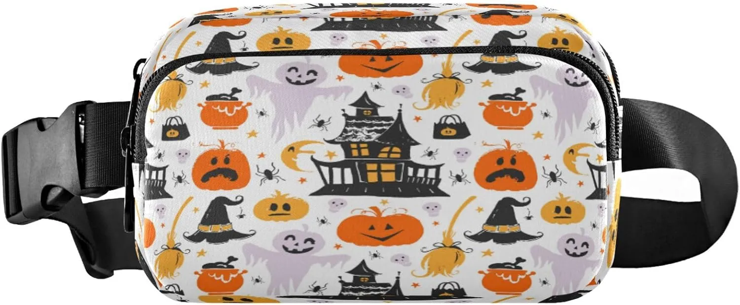 Boccsty Halloween Ghosts Belt Bag for Women Men Pumpkins Witch Hat Fanny Pack Small Waist Pouch Crossbody Bags for Outdoor Hiking Running Travel