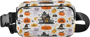 Boccsty Halloween Ghosts Belt Bag for Women Men Pumpkins Witch Hat Fanny Pack Small Waist Pouch Crossbody Bags for Outdoor Hiking Running Travel