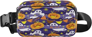 Boccsty Halloween Pumpkin Boo Ghost Belt Bag for Women Men Purple Bats Fanny Pack Small Waist Pouch Crossbody Bags for Outdoor Hiking Running Travel