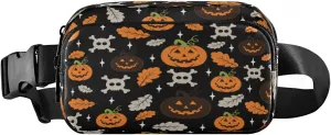 Boccsty Halloween Pumpkin Skull Leaves Belt Bag for Women Men Fanny Pack Small Waist Pouch Crossbody Bags for Outdoor Hiking Running Travel