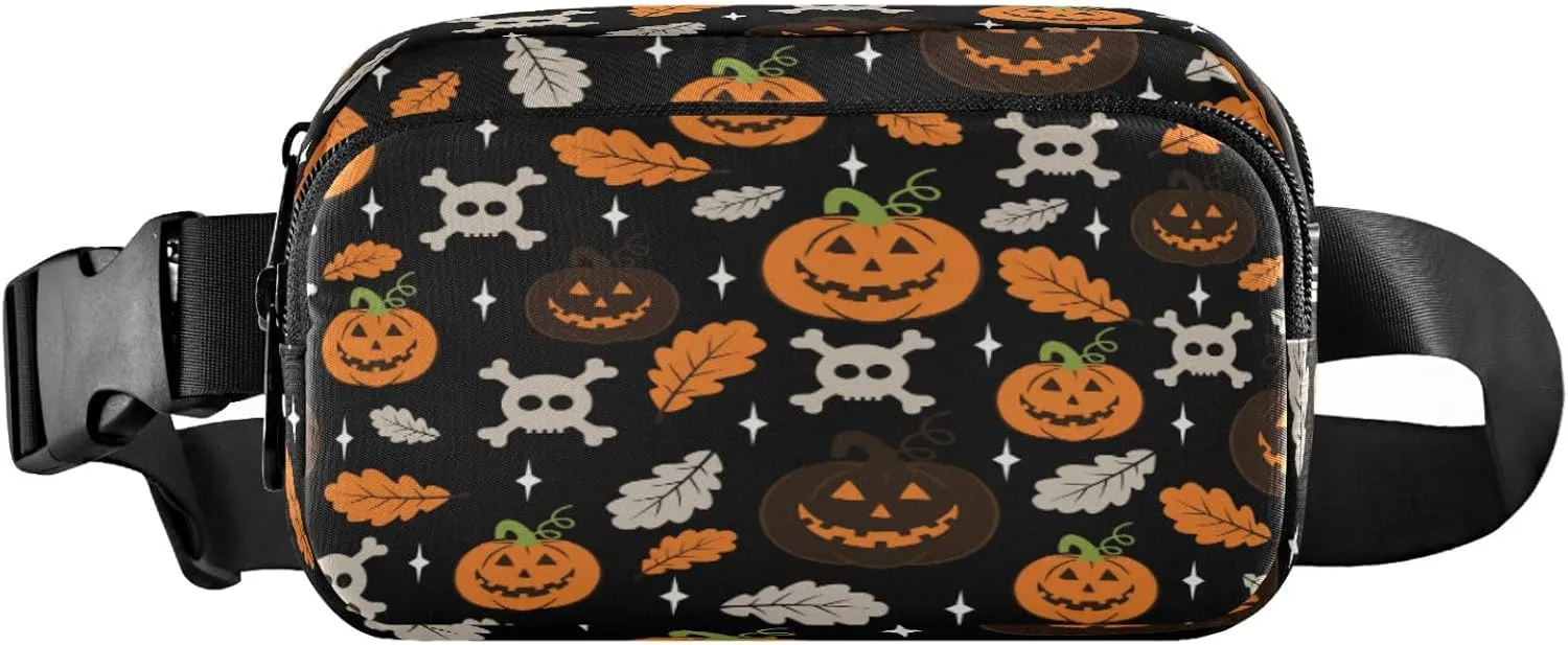 Boccsty Halloween Pumpkin Skull Leaves Belt Bag for Women Men Fanny Pack Small Waist Pouch Crossbody Bags for Outdoor Hiking Running Travel