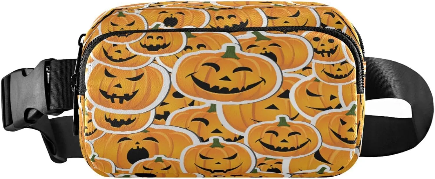 Boccsty Halloween Pumpkin Spooky Belt Bag for Women Men Fall Autumn Orange Fanny Pack Small Waist Pouch Crossbody Bags for Outdoor Hiking Running Travel