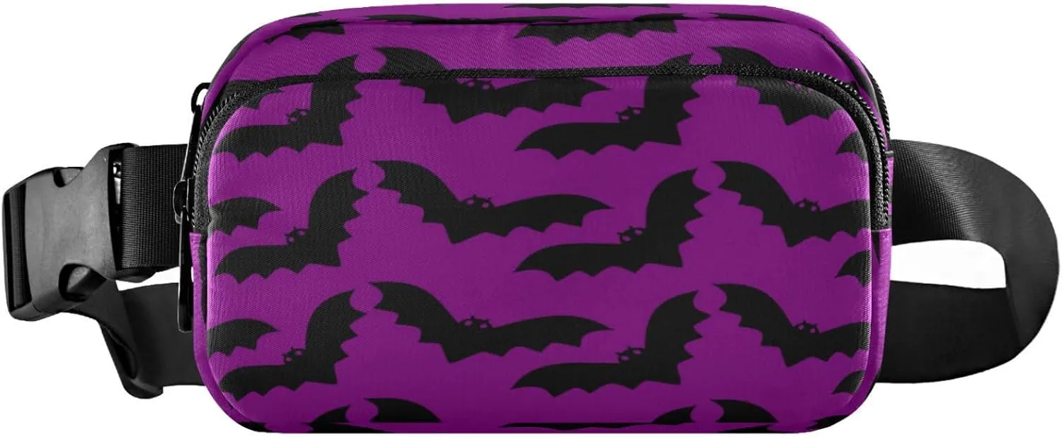 Boccsty Halloween Purple Bats Belt Bag for Women Men Fanny Pack Small Waist Pouch Crossbody Bags for Outdoor Hiking Running Travel