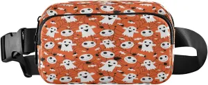Boccsty Halloween White Ghost Belt Bag for Women Men Spider Web Candy Fanny Pack Small Waist Pouch Crossbody Bags for Outdoor Hiking Running Travel