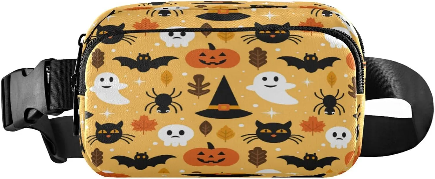 Boccsty Skull Pumpkin Black Cat Belt Bag for Women Men Halloween Fanny Pack Small Waist Pouch Crossbody Bags for Outdoor Hiking Running Travel