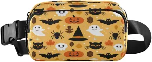 Boccsty Skull Pumpkin Black Cat Belt Bag for Women Men Halloween Fanny Pack Small Waist Pouch Crossbody Bags for Outdoor Hiking Running Travel