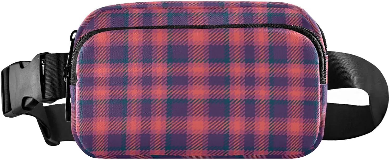 Boccsty Tartan Check Plaid Orange Black Belt Bag for Women Men Fanny Pack Small Waist Pouch Crossbody Bags for Outdoor Hiking Running Travel