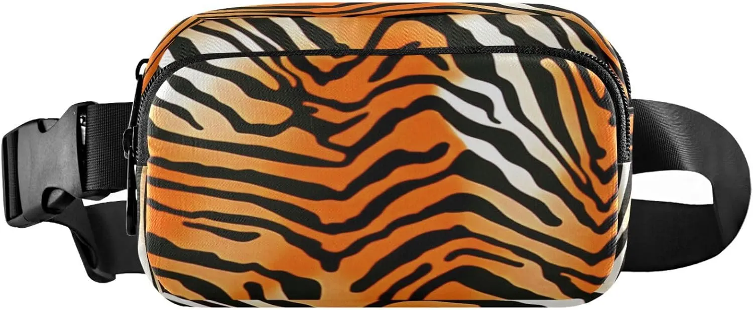 Boccsty Tiger Skin Texture Tiger Belt Bag for Women Men Black Orange Stripe Fanny Pack Small Waist Pouch Crossbody Bags for Outdoor Hiking Running Travel