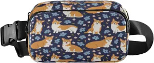Boccsty Welsh Corgi Dog Flowers Belt Bag for Women Men Fanny Pack Small Waist Pouch Crossbody Bags for Outdoor Hiking Running Travel