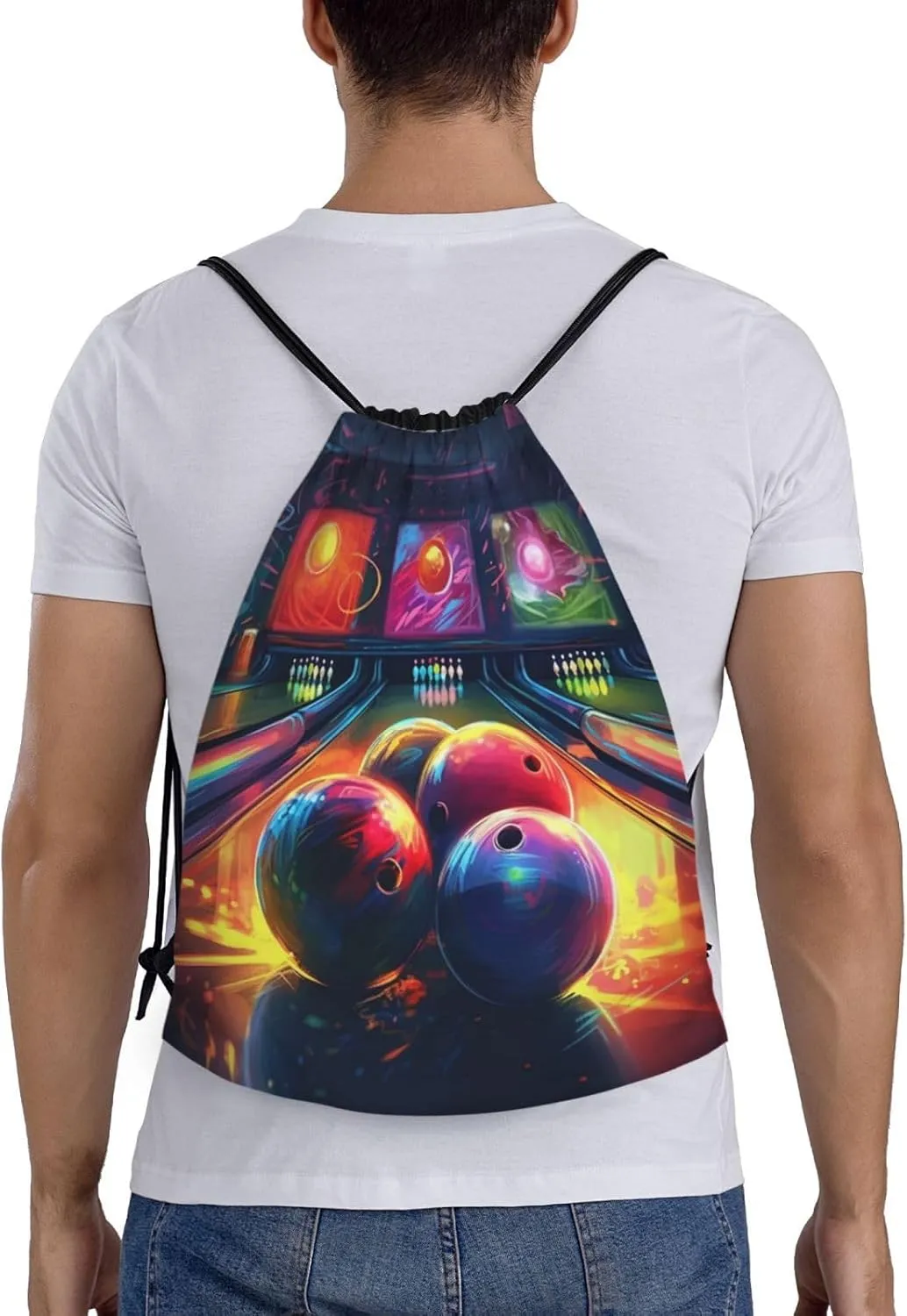 Bowling Balls Drawstring Backpack Lightweight Draw String Bag Cinch Bags Waterproof Gym Bag for Men Women Swim Bag Medium