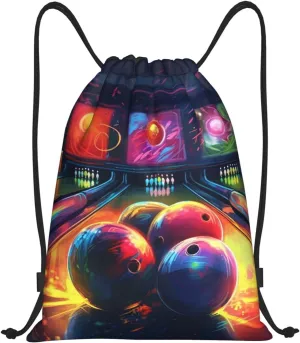 Bowling Balls Drawstring Backpack Lightweight Draw String Bag Cinch Bags Waterproof Gym Bag for Men Women Swim Bag Medium