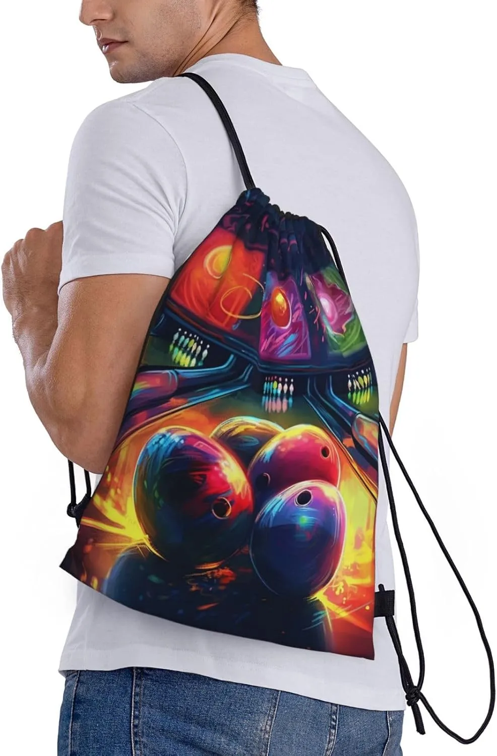 Bowling Balls Drawstring Backpack Lightweight Draw String Bag Cinch Bags Waterproof Gym Bag for Men Women Swim Bag Medium