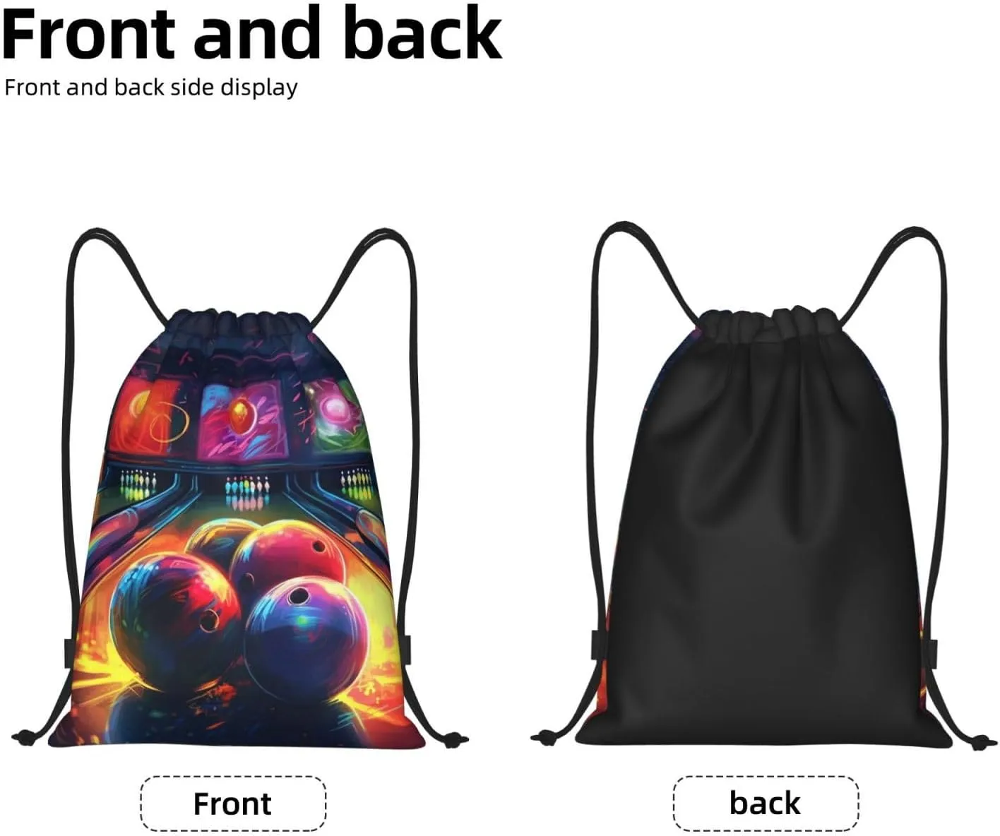 Bowling Balls Drawstring Backpack Lightweight Draw String Bag Cinch Bags Waterproof Gym Bag for Men Women Swim Bag Medium