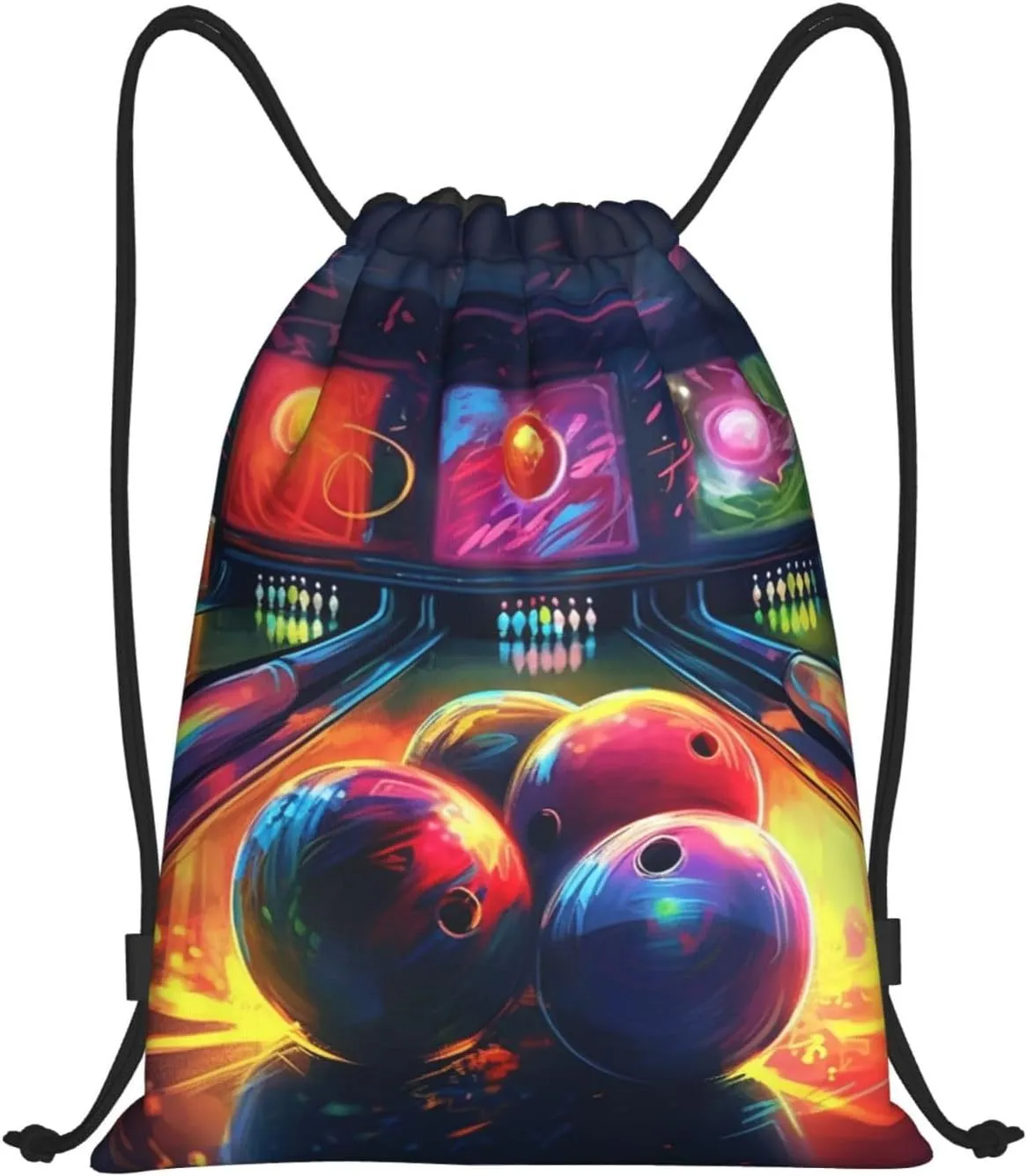 Bowling Balls Drawstring Backpack Lightweight Draw String Bag Cinch Bags Waterproof Gym Bag for Men Women Swim Bag Medium