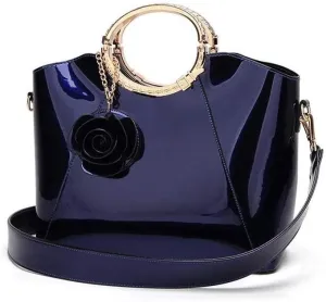 Bright Leather Handbag Leather Womens Handbags Totes Top Handle Shoulder Bag Satchel Ladies Purses (Color : Blue)