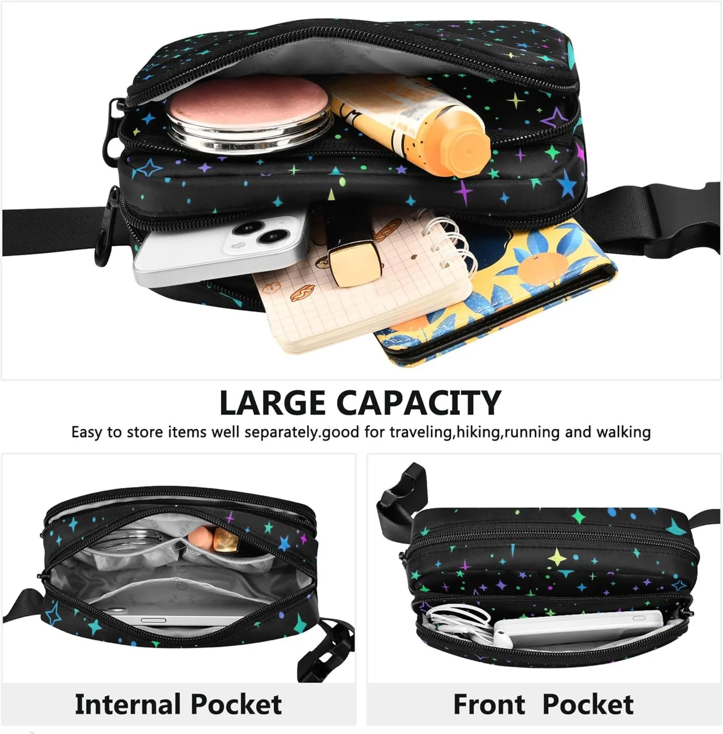 Bright Stars Women Fanny Pack Festival Belt Bag Hip Pack Waterproof Waist Pouches for Men
