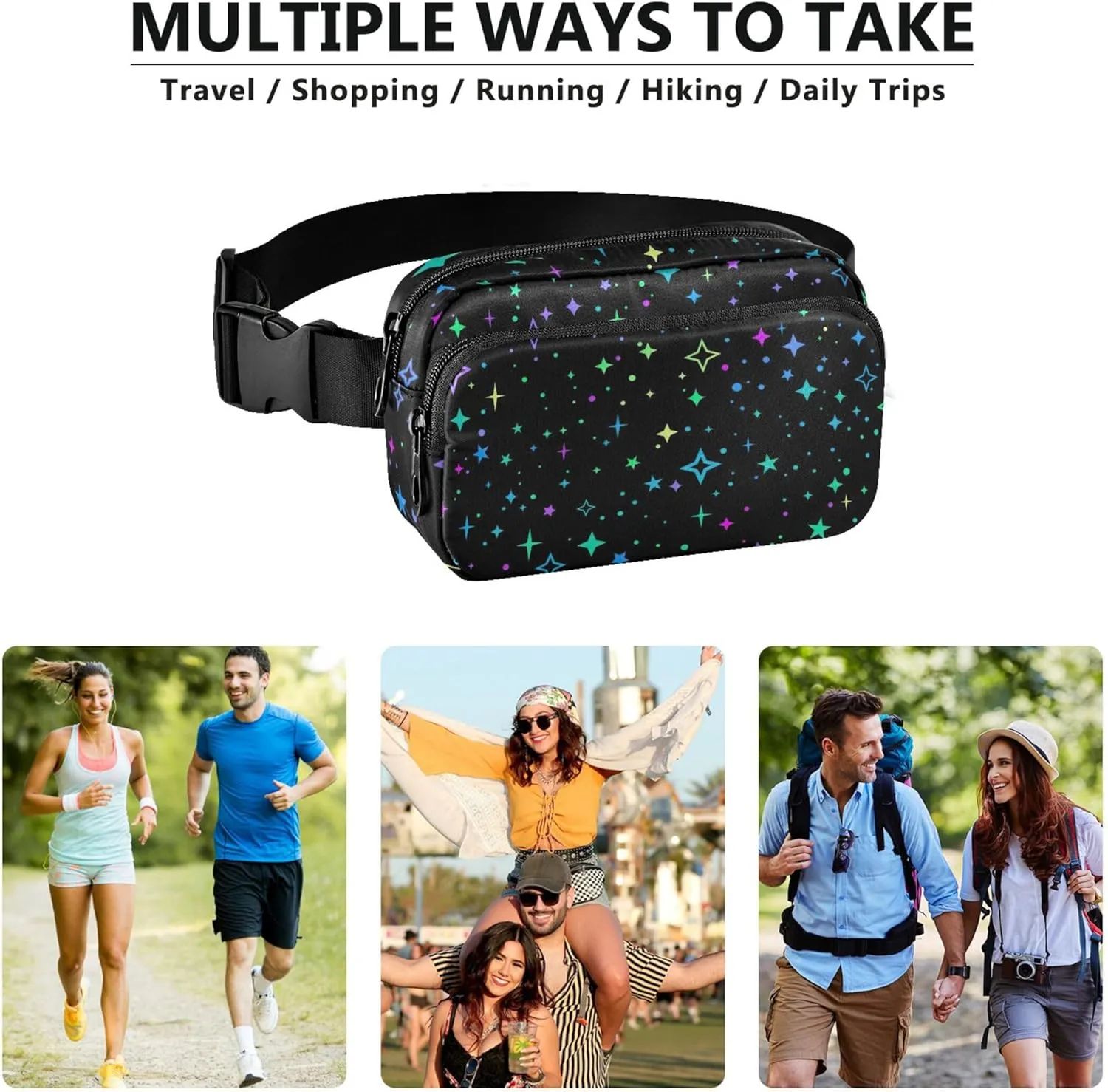Bright Stars Women Fanny Pack Festival Belt Bag Hip Pack Waterproof Waist Pouches for Men