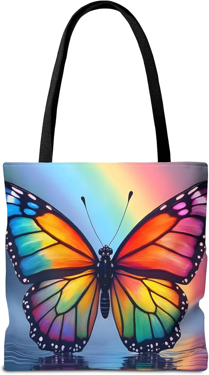 Butterfly Tote Bag- Rainbow Monarch Beach Bag for Girls Pretty Colorful Reusable Shopping Bags Fun Kids Travel Totes