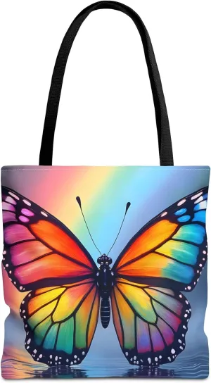 Butterfly Tote Bag- Rainbow Monarch Beach Bag for Girls Pretty Colorful Reusable Shopping Bags Fun Kids Travel Totes