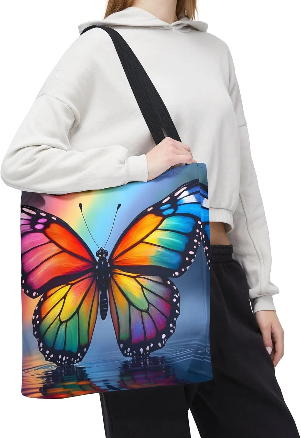 Butterfly Tote Bag- Rainbow Monarch Beach Bag for Girls Pretty Colorful Reusable Shopping Bags Fun Kids Travel Totes