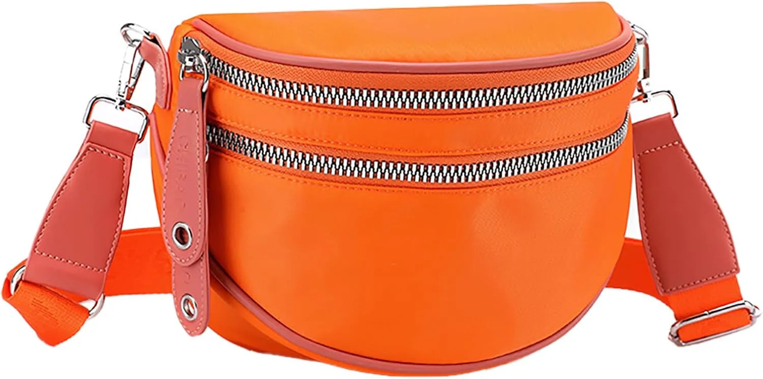 Canvas Shoulder Bag Lightweight Nylon Fabric Women's Bag Fashion Ladies Shoulder Crossbody Bags (Orange, One Size)