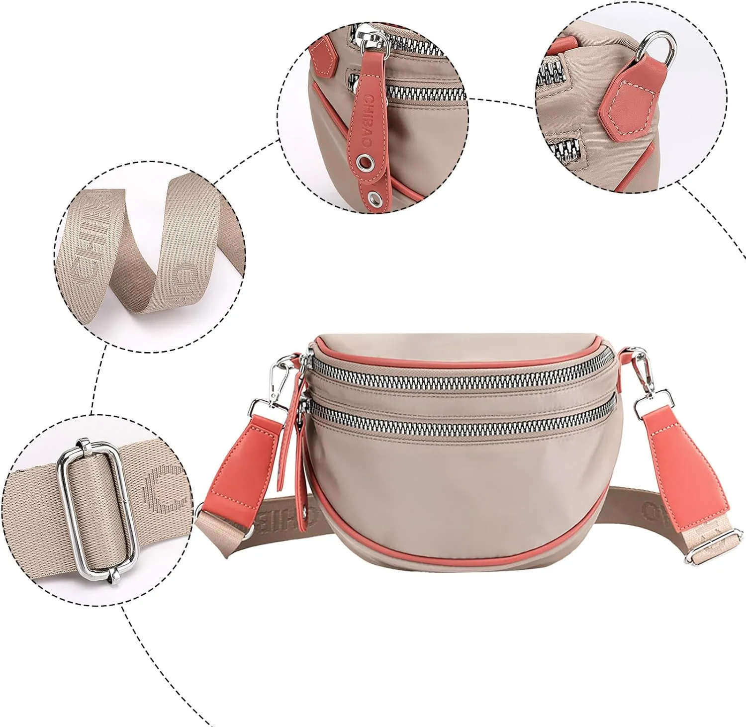 Canvas Shoulder Bag Lightweight Nylon Fabric Women's Bag Fashion Ladies Shoulder Crossbody Bags (Orange, One Size)