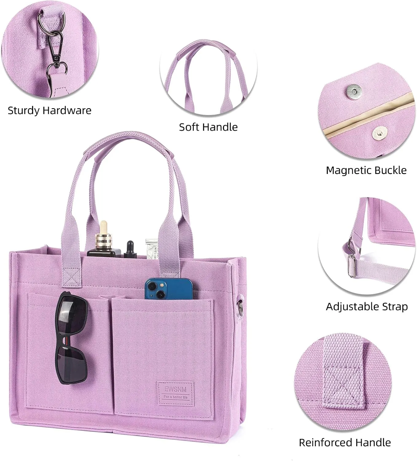 Canvas Tote Bag for Women, Large Laptop Travel Tote Handbag Totes with Crossbody Shoulder Teachers Reusable Grocery Bags
