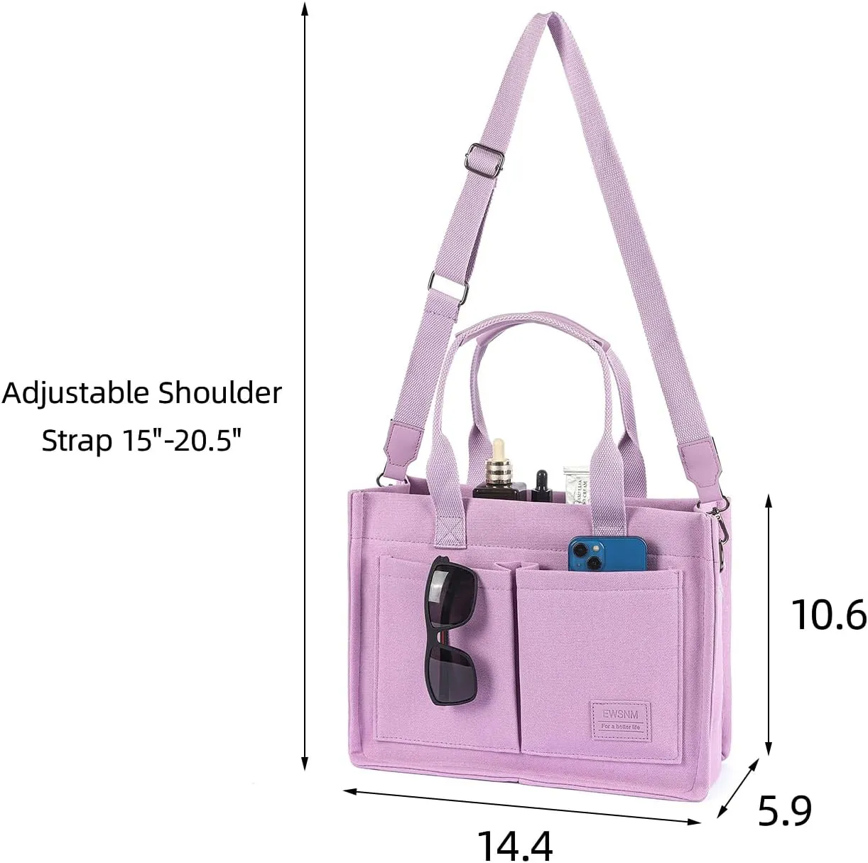 Canvas Tote Bag for Women, Large Laptop Travel Tote Handbag Totes with Crossbody Shoulder Teachers Reusable Grocery Bags