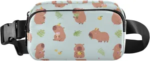 Capybaras Green Leaves Fanny Pack for Women Men Crossbody Belt Bag Fashion Waist Packs Purse with Adjustable Strap Hip Bag for Shopping Traveling