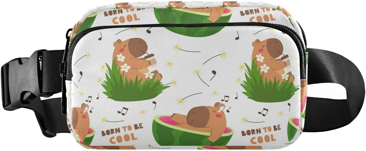 Capybaras White Watermelon Fanny Pack for Women Men Crossbody Belt Bag Fashion Waist Packs Purse with Adjustable Strap Dupes for Outdoors Shopping Traveling