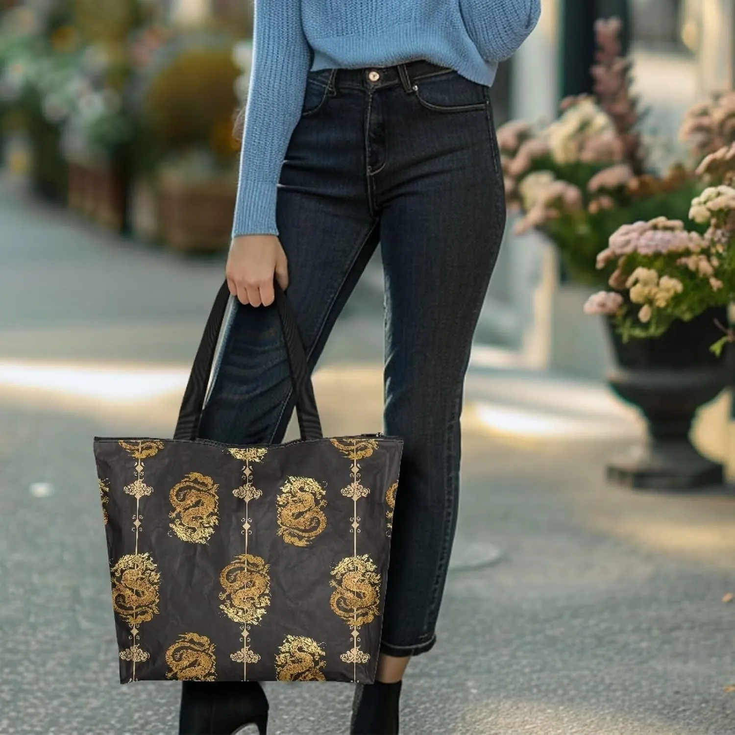 Cartoon Animal Puppy Cat Paper Tote Bags, Halloween Skull Gothic Spider Web Handbag, Aesthetic Art Commute Bag
