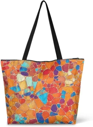 Cartoon Husky Dog Sheep Women Tote Paper Bag, Countryside Flower Hand Bag, Geometric Art Commute Bag for Work